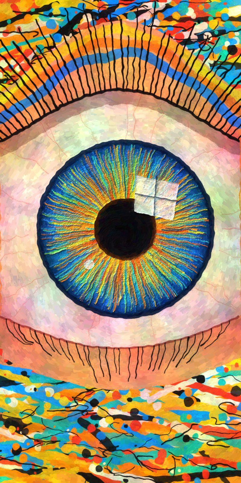 Electric Iris Pop Art Eye Wall Art, 32-block abstract wall art by ConvArt