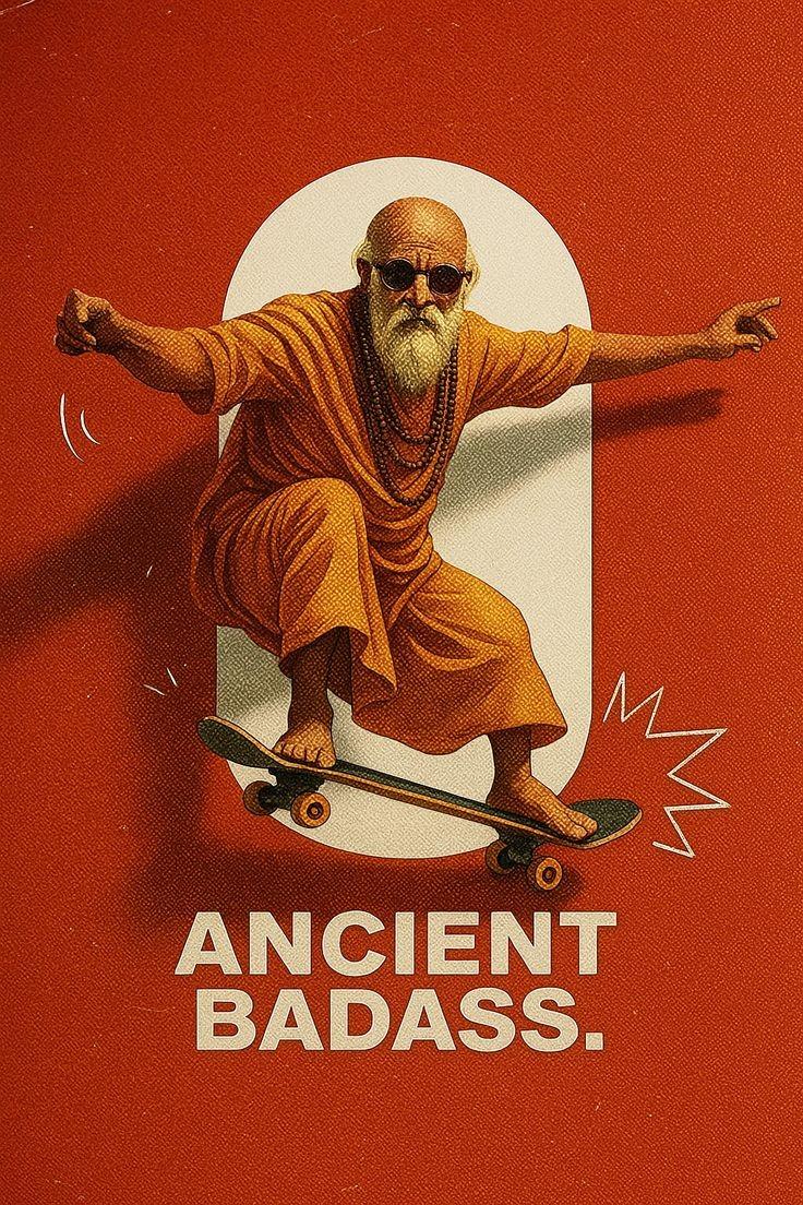 Ancient Badass Skateboarding Sadhu Wall Art, 24-block pop art wall art by ConvArt