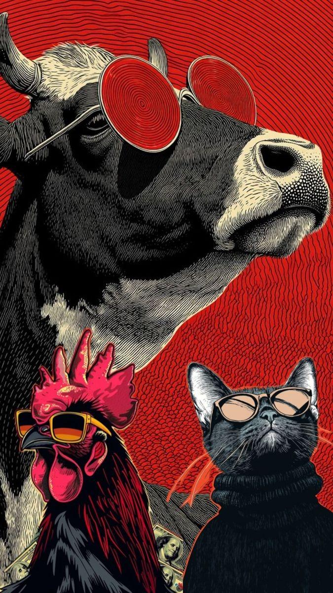 Barnyard Cool Gang Animals in Sunglasses Wall Art, 32-block pop art wall art by ConvArt