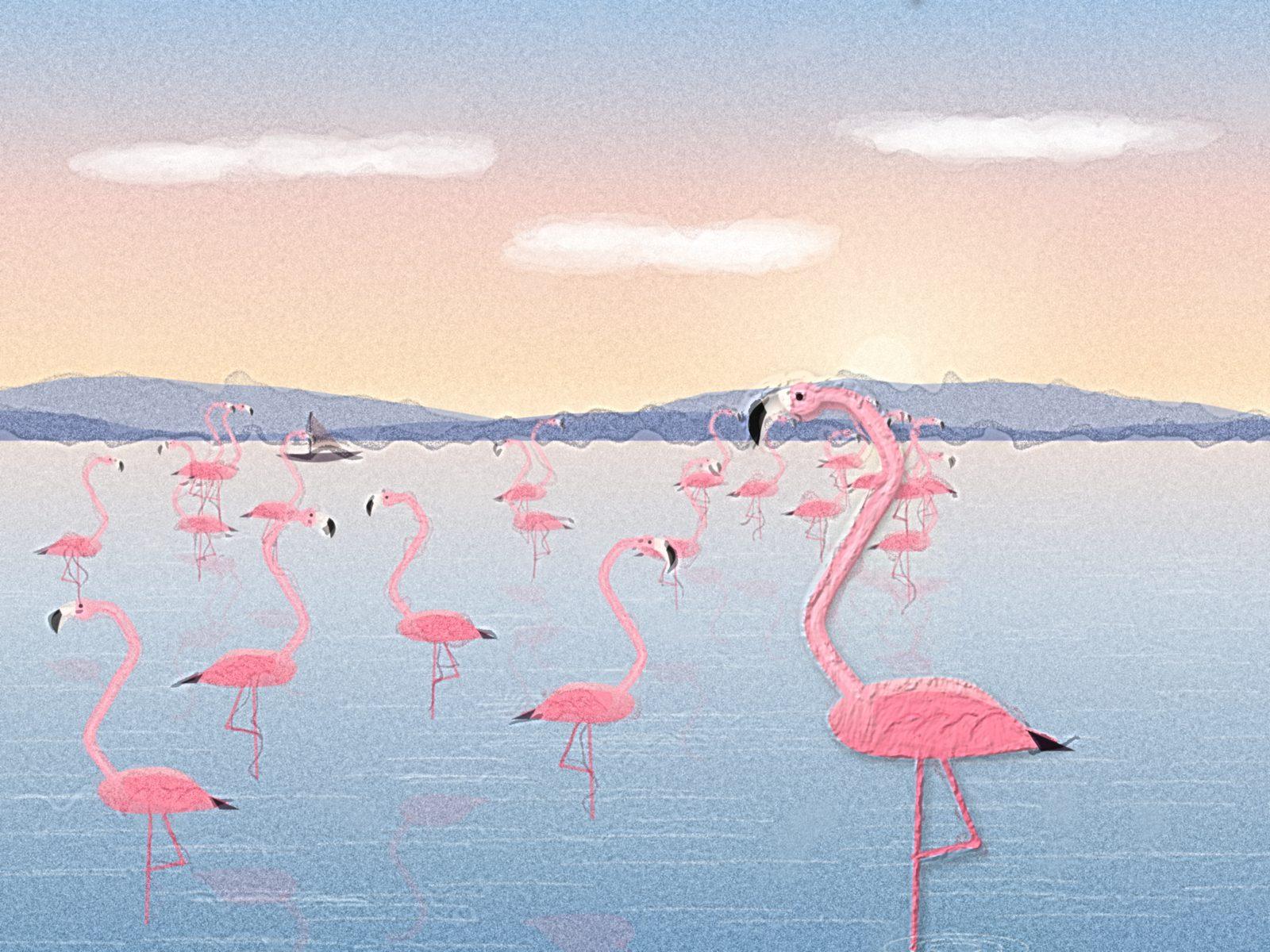 Chilika Lake Flamingos Watercolour Wall Art, 12-block home wall art by ConvArt