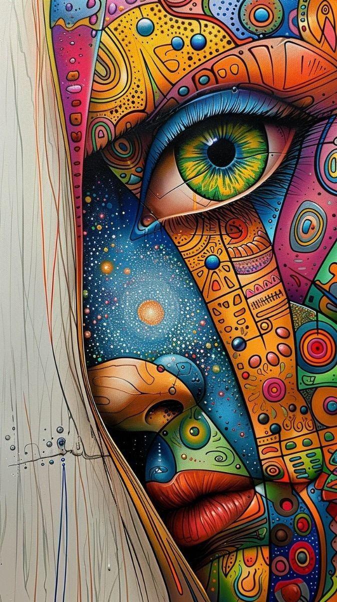 Cosmic Eye Colourful Face Wall Art, 32-block abstract wall art by ConvArt