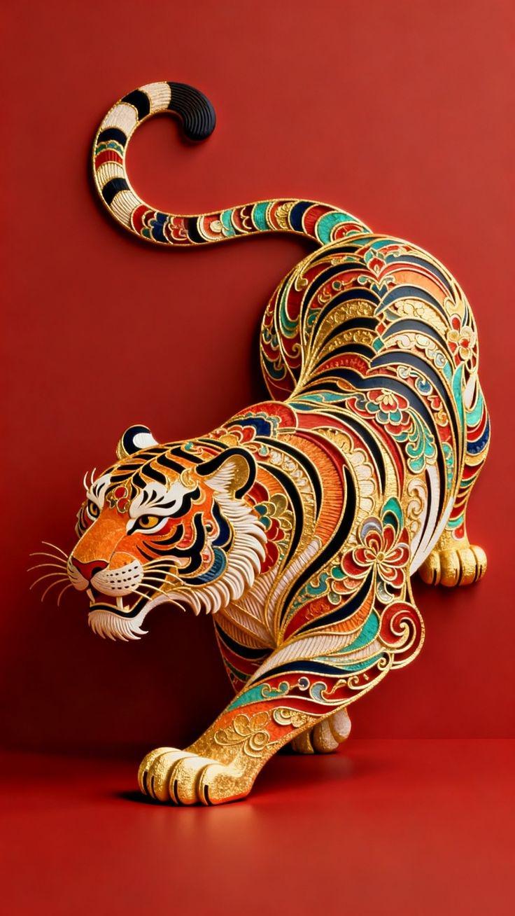 Crimson Tiger Power Wall Art, 32-block office wall art by ConvArt