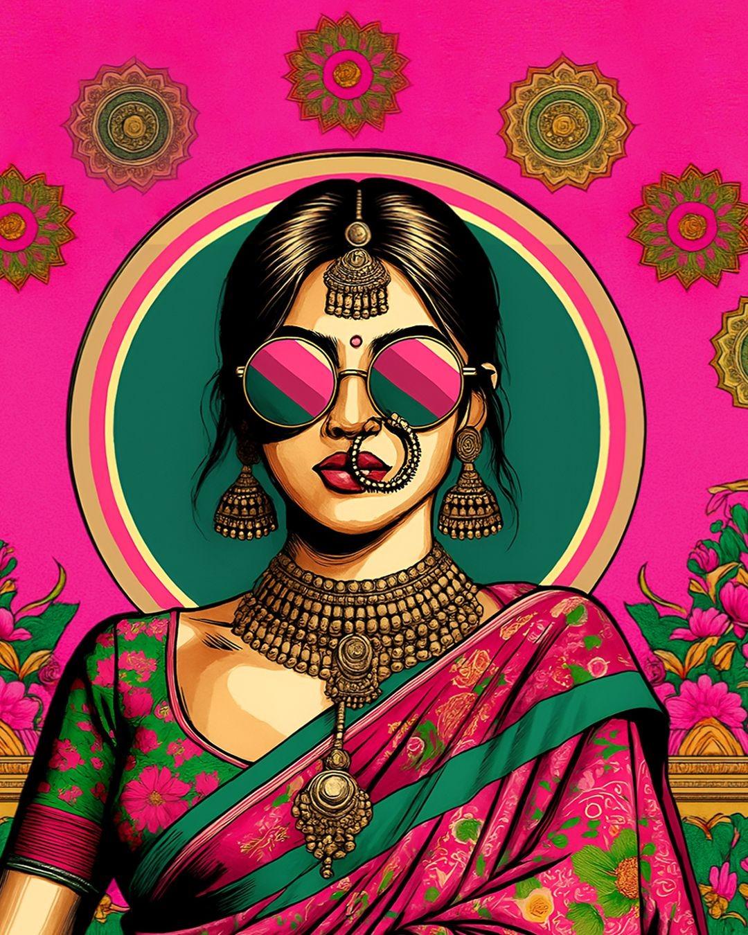 Desi Pop Queen Saree and Shades Wall Art, 30-block portrait wall art by ConvArt