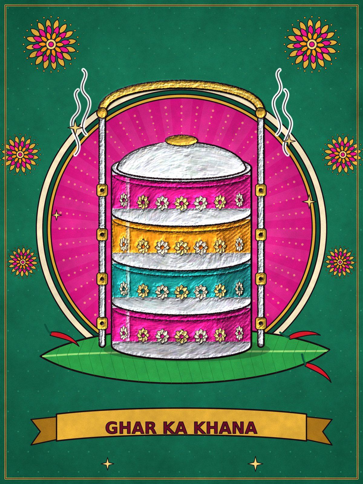 Desi Tiffin Dabba Pop Art Wall Art, 12-block cafe and kitchen wall art by ConvArt