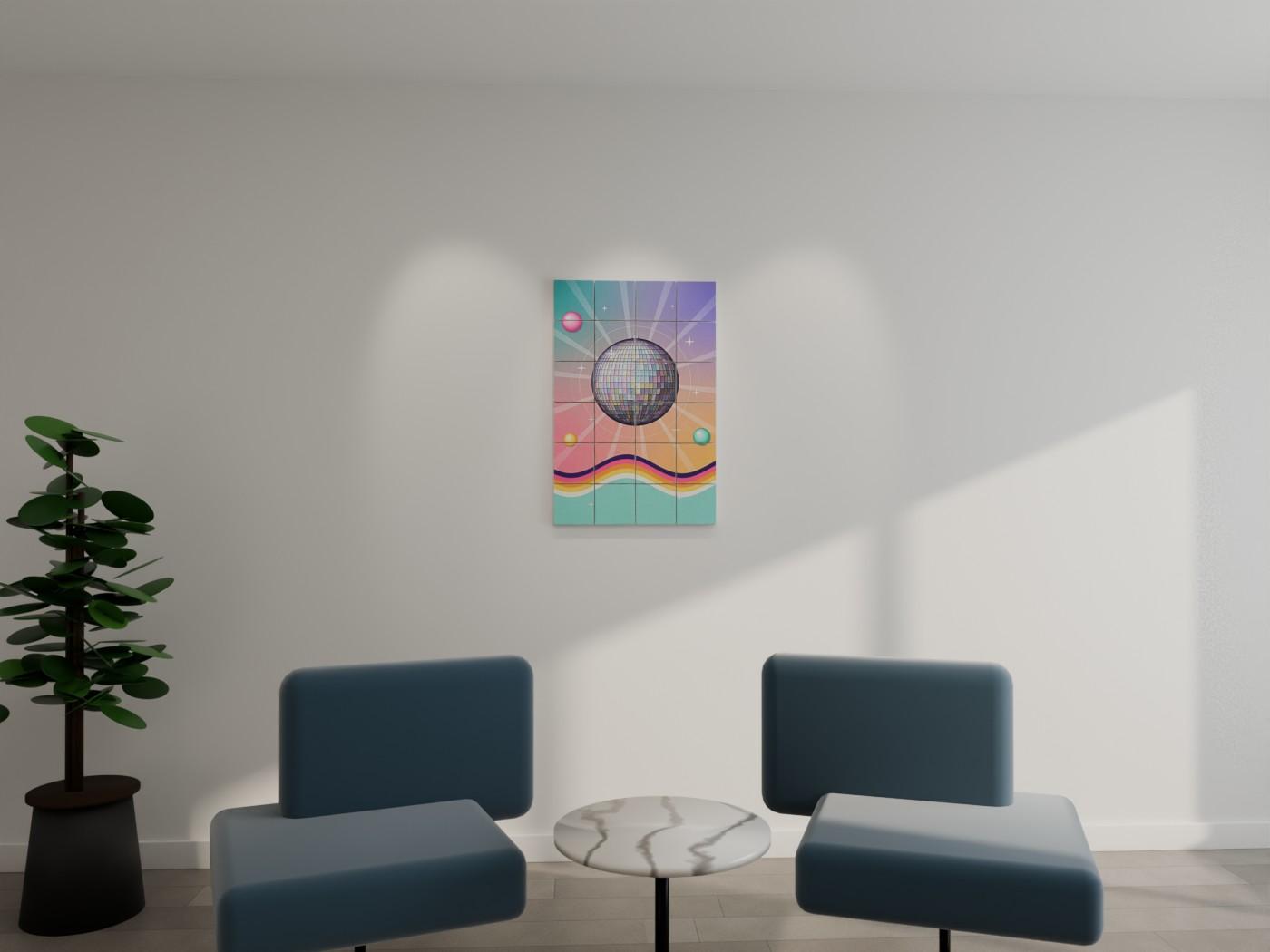 Disco Ball Groovy Abstract Wall Art shown on a wall as 6 x 6 inch blocks