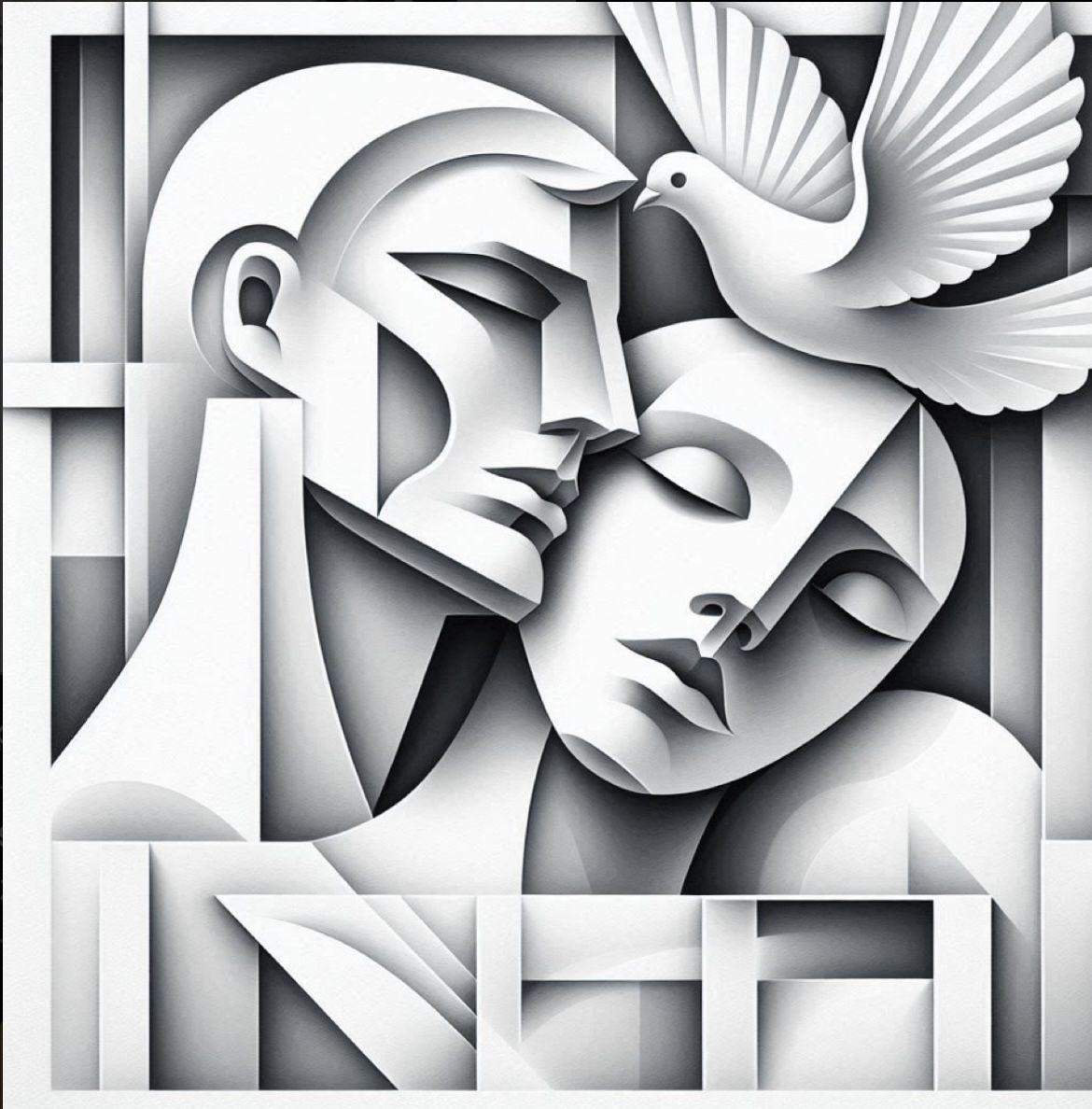 Dove Lovers Modern Couple Wall Art, 36-block abstract wall art by ConvArt