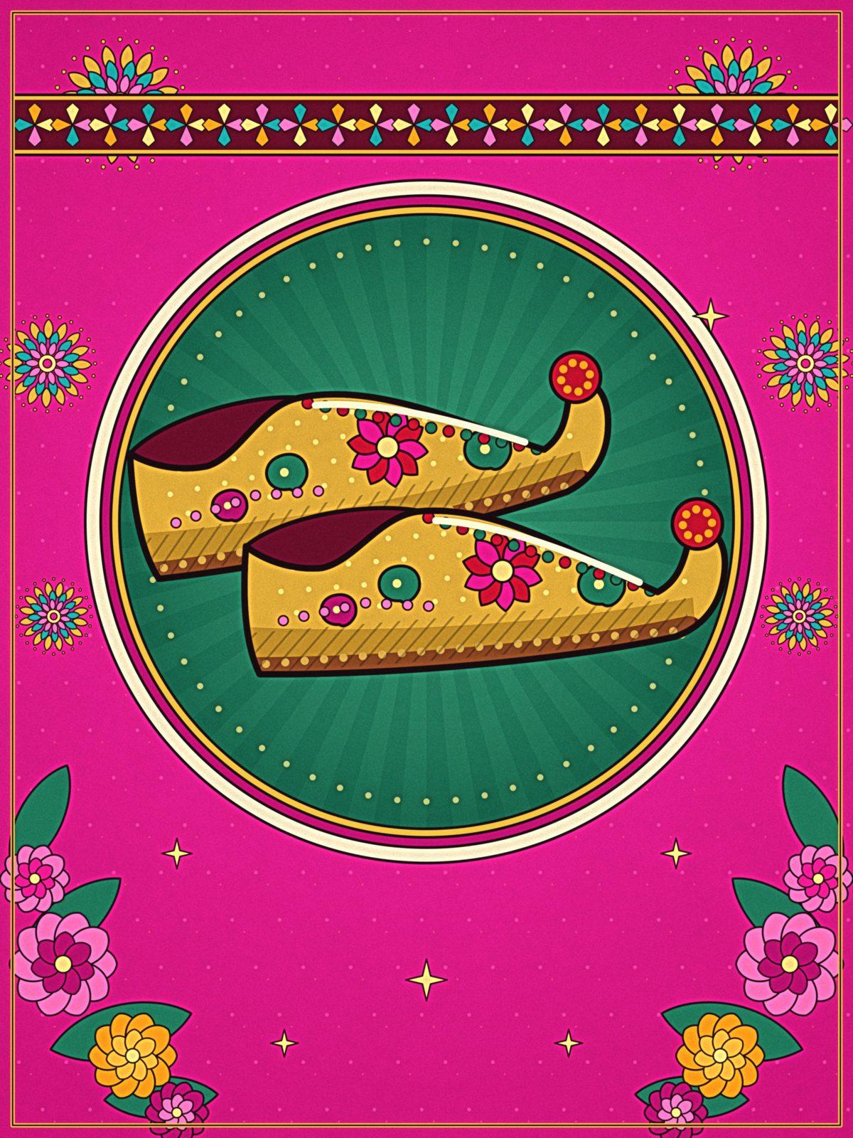 Embroidered Mojari Pop Art Wall Art, 12-block pop art wall art by ConvArt