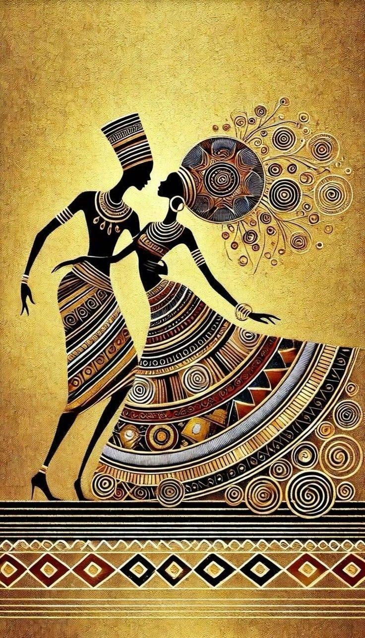 Golden Tribal Dancers Wall Art, 32-block abstract wall art by ConvArt