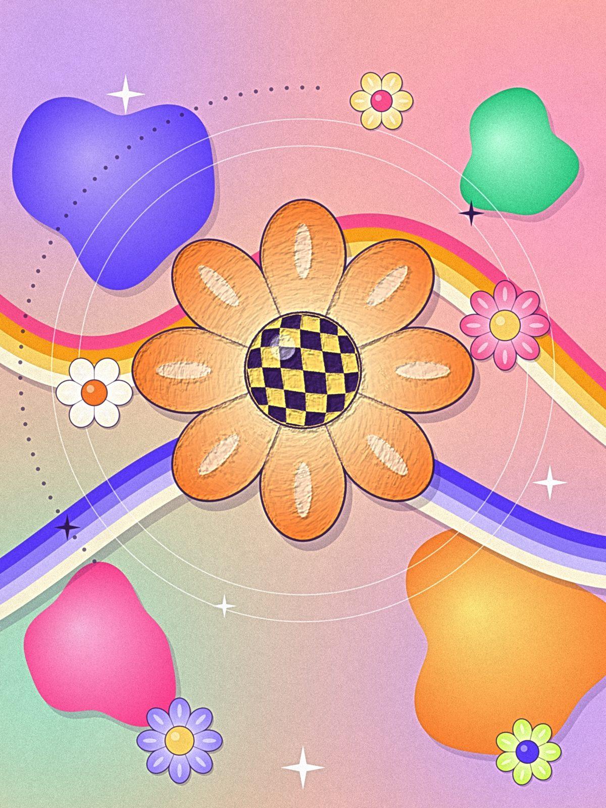 Groovy Retro Daisy Abstract Wall Art, 12-block abstract wall art by ConvArt