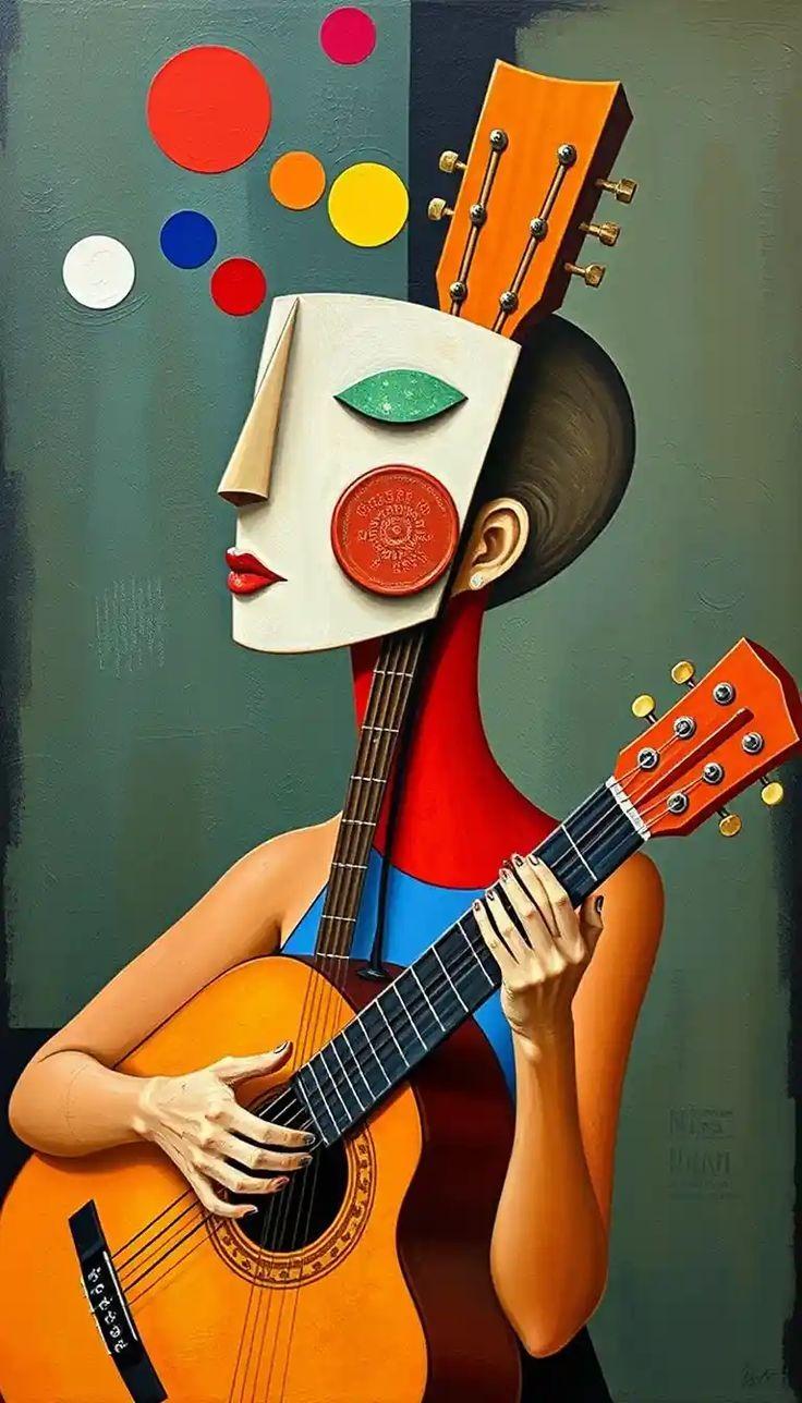 Guitar Muse Cubist Pop Wall Art, 32-block pop art wall art by ConvArt