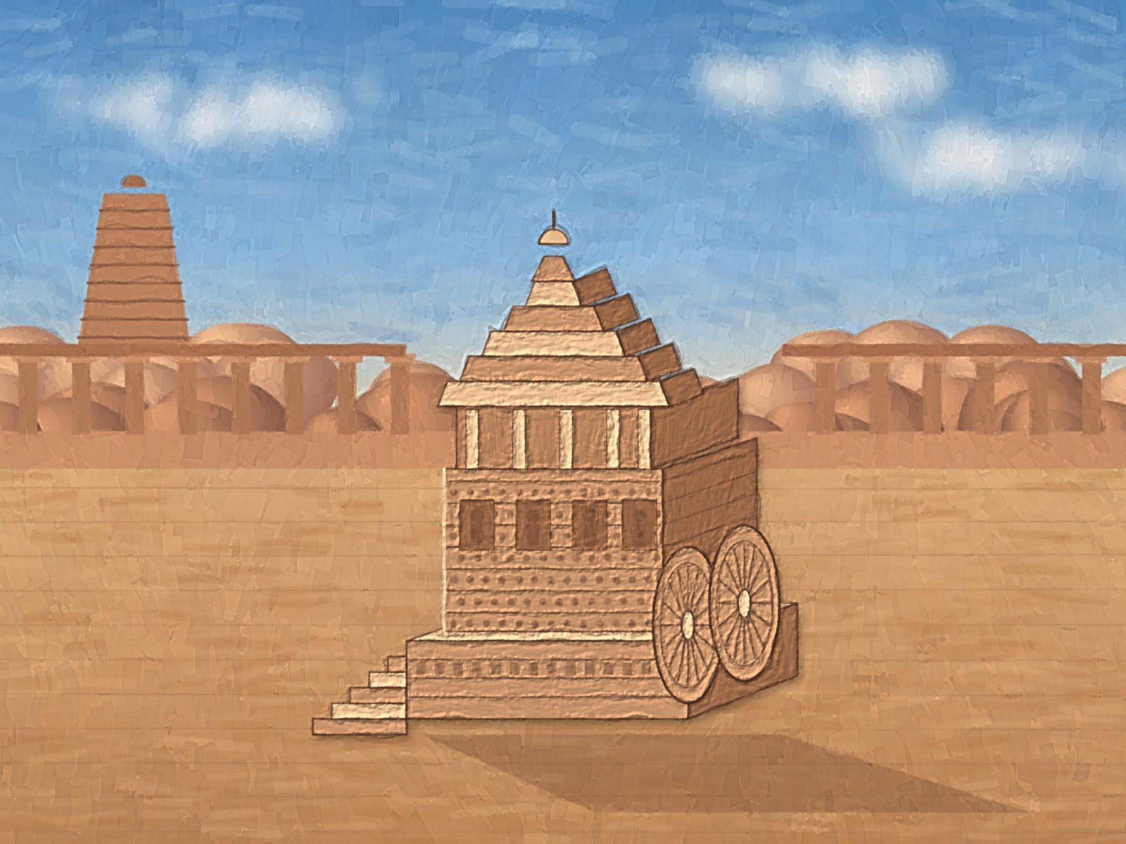 Hampi Stone Chariot Gouache Wall Art, 12-block home wall art by ConvArt