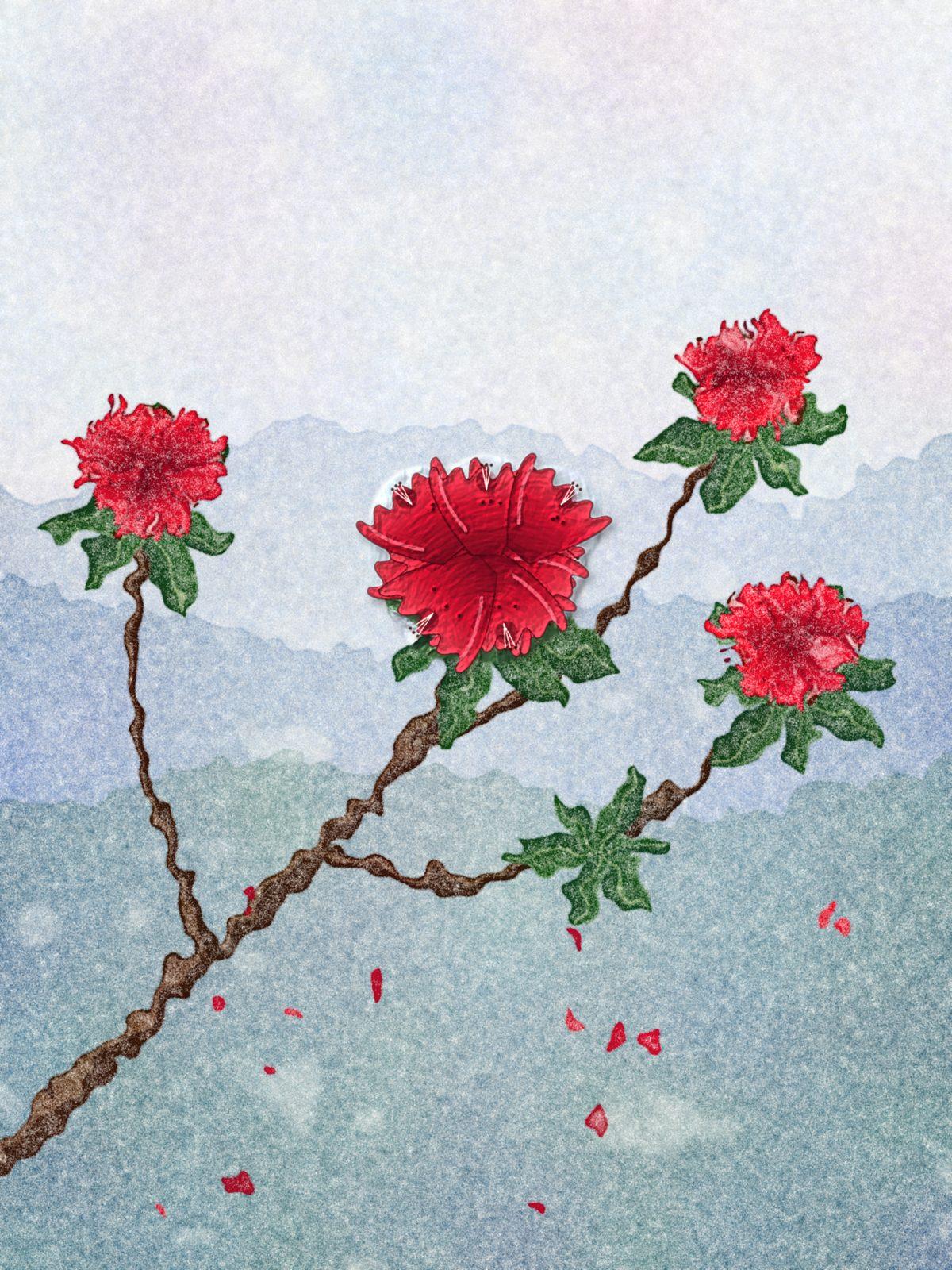 Himalayan Rhododendron Watercolour Wall Art, 12-block home wall art by ConvArt