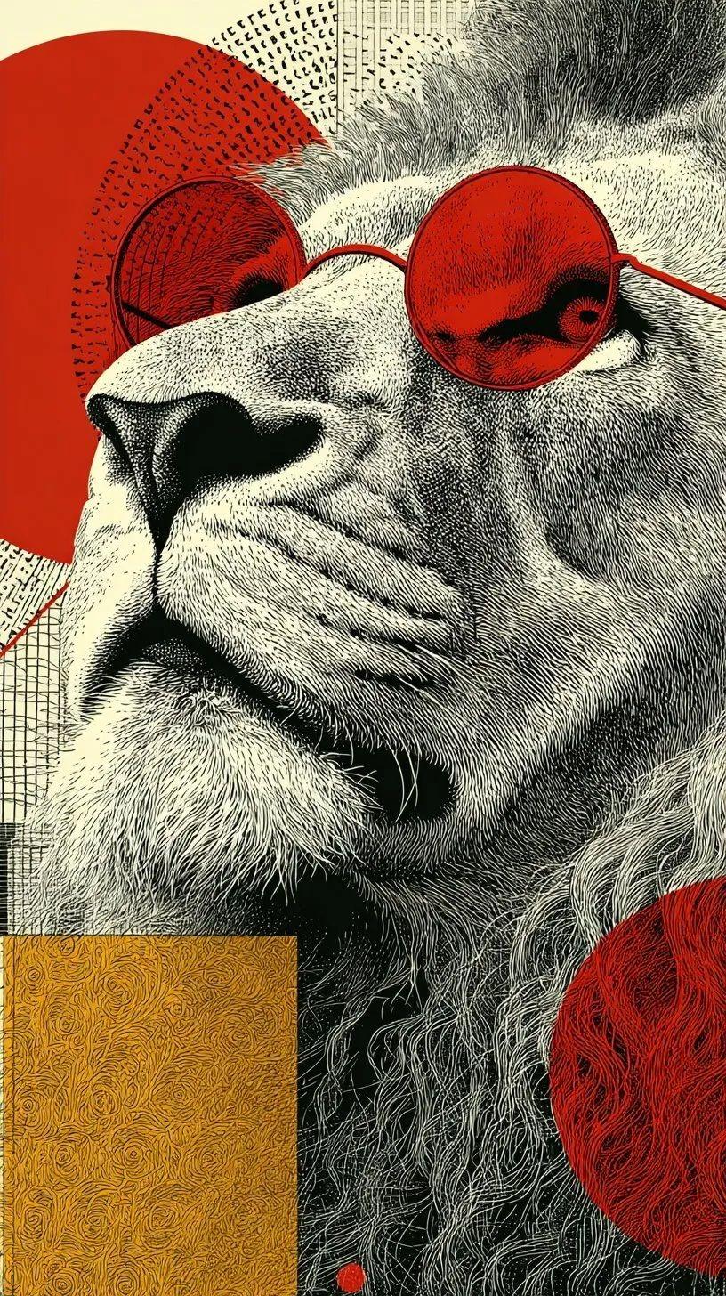 Lion in Red Shades Pop Collage Wall Art, 32-block pop art wall art by ConvArt