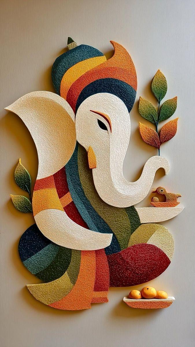 Paper Craft Shri Ganesh Ji Modern Wall Art, 32-block festive and gift wall art by ConvArt