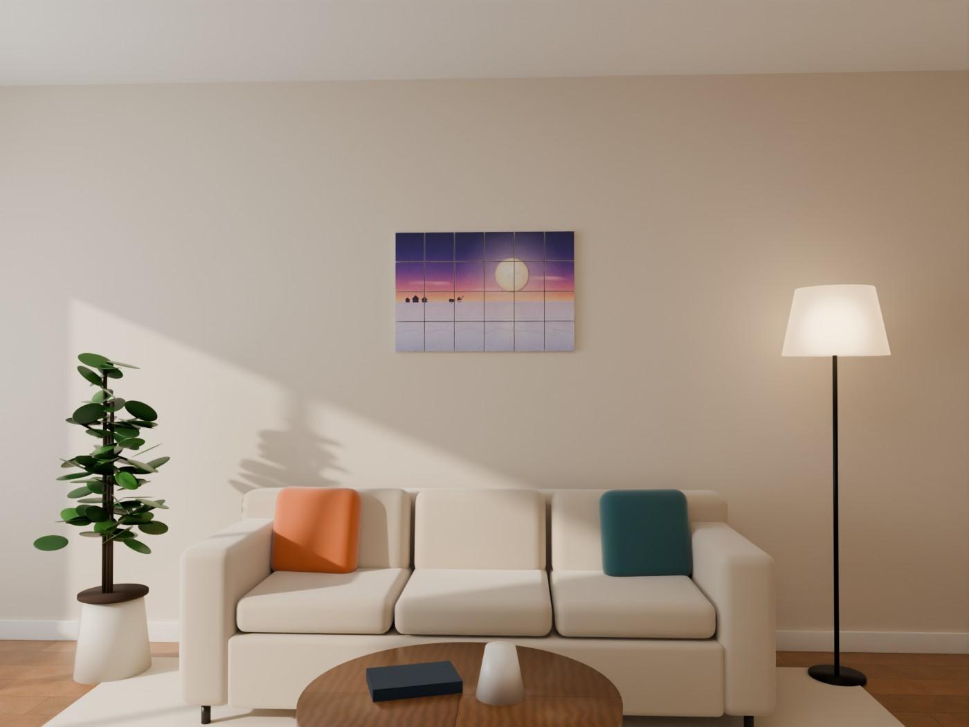 Rann of Kutch Full Moon Oil Wall Art shown on a wall as 6 x 6 inch blocks