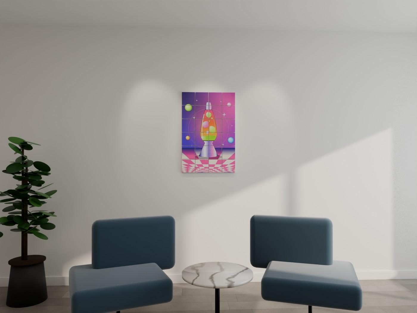 Retro Lava Lamp Abstract Wall Art shown on a wall as 6 x 6 inch blocks