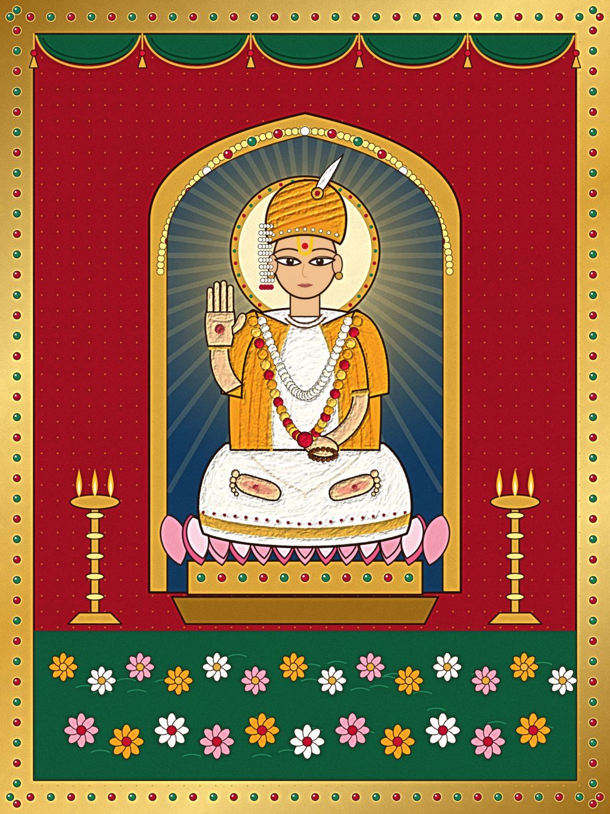 Swaminarayan Bhagwan Tanjore Wall Art, 12-block spiritual wall art by ConvArt