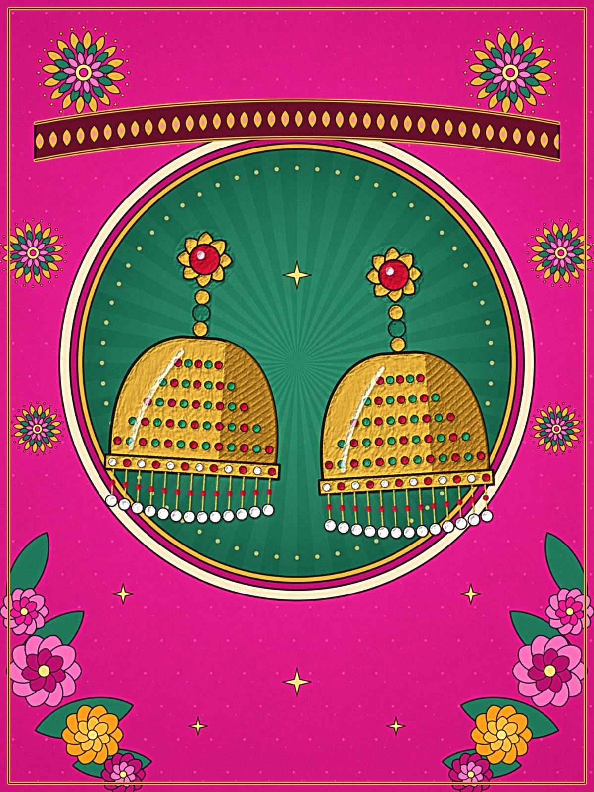 Temple Jhumka Pop Art Wall Art, 12-block pop art wall art by ConvArt