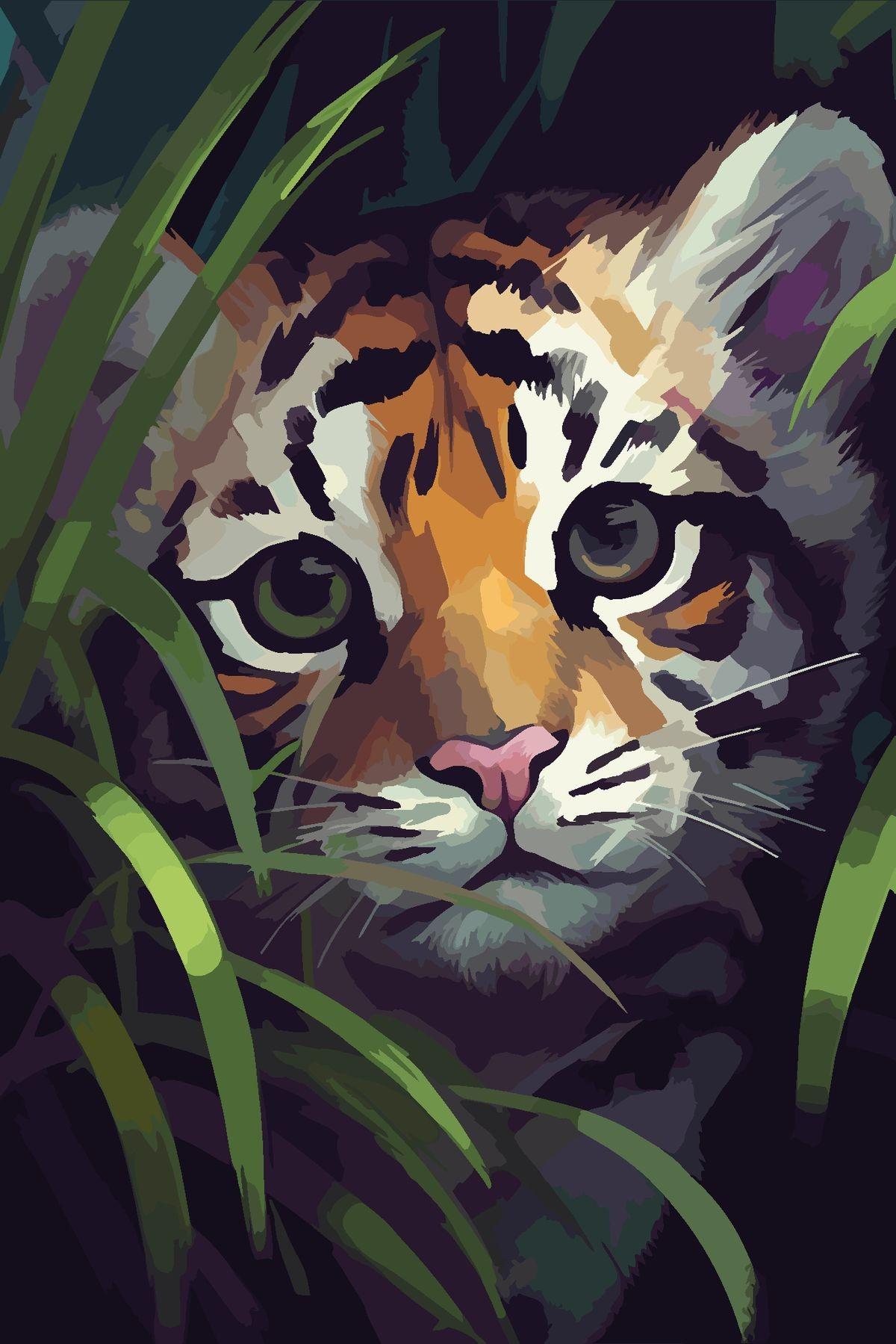 Tiger Cub Peek Wall Art, 24-block kids room wall art by ConvArt