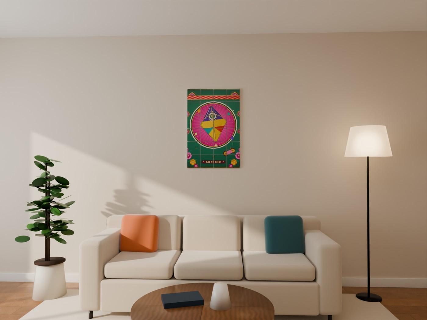 Uttarayan Patang Pop Art Wall Art shown on a wall as 6 x 6 inch blocks