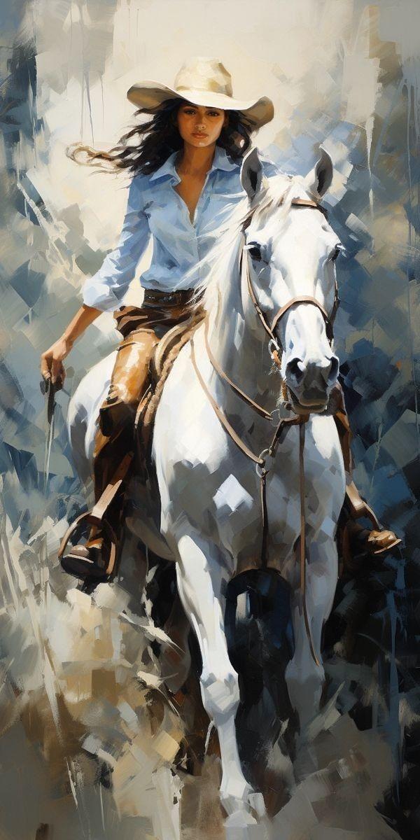 Wild Ride Woman on White Horse Wall Art, 32-block portrait wall art by ConvArt
